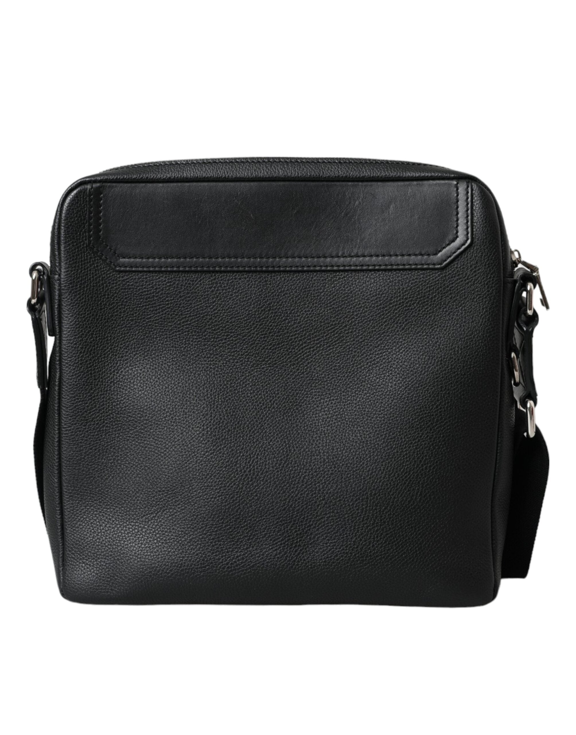 Dolce & Gabbana Siyah Deri DG Logo Plakalı Messenger Çapraz Askılı Çanta